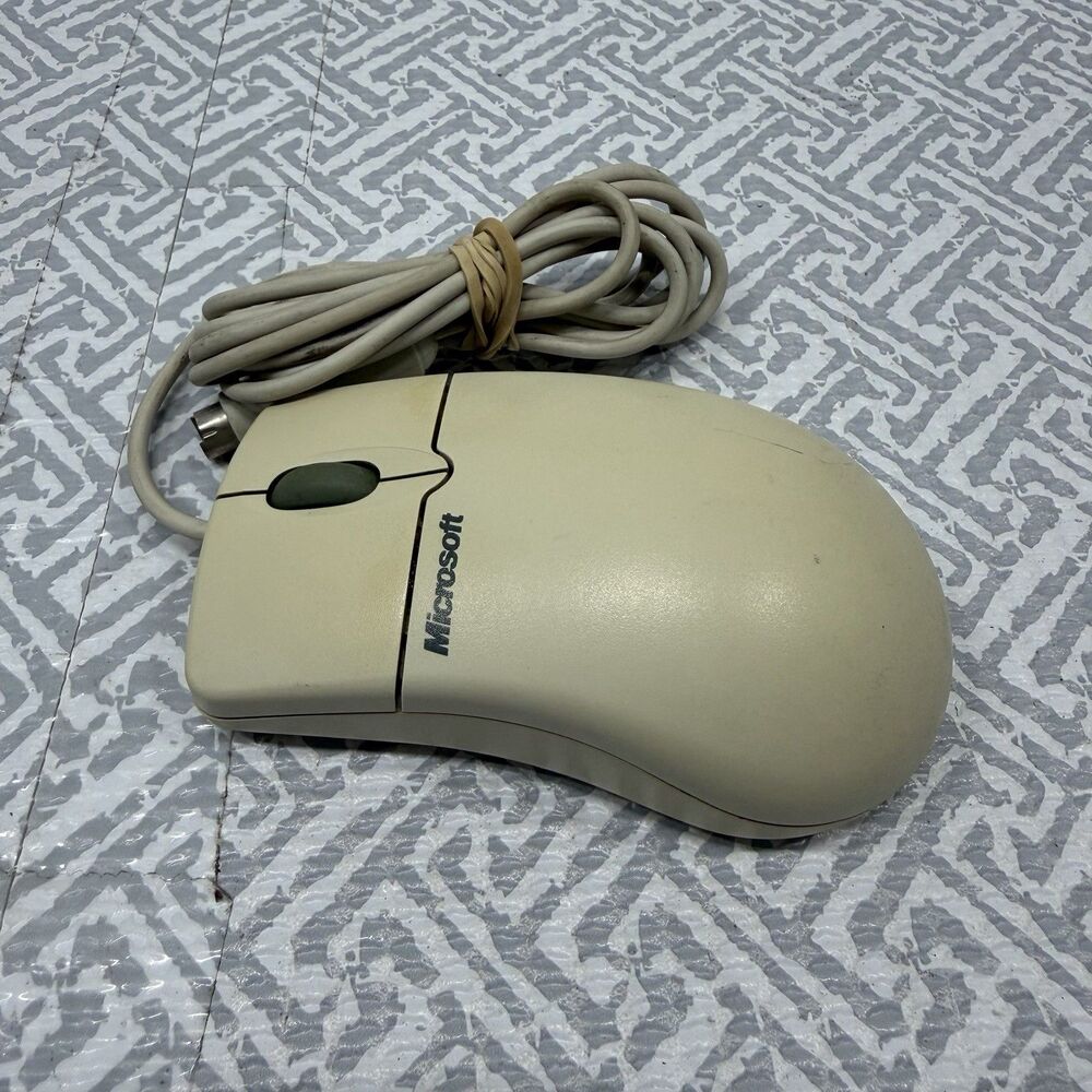 Vintage Microsoft IntelliMouse 1.1A PS/2 Ball Mouse Beige Part 98952 Tested Work